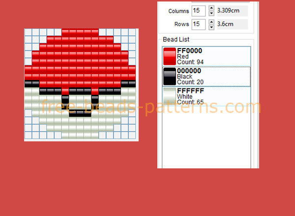 Pokemon pokeball size 15 x 15 red black and white colors free fuse beads pattern