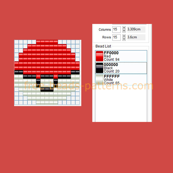 Pokemon pokeball size 15 x 15 red black and white colors free fuse beads pattern