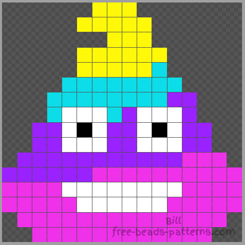 Poo rainbow free Hama Beads pattern 16x16