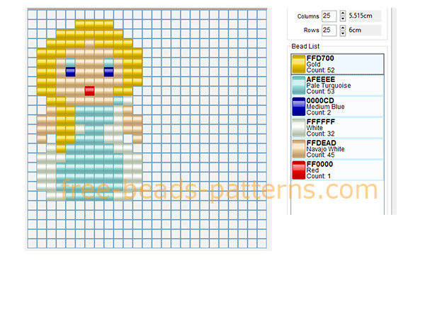 Princess Elsa from Disney Frozen cartoon small perler beads pattern Hama Beads Pyssla