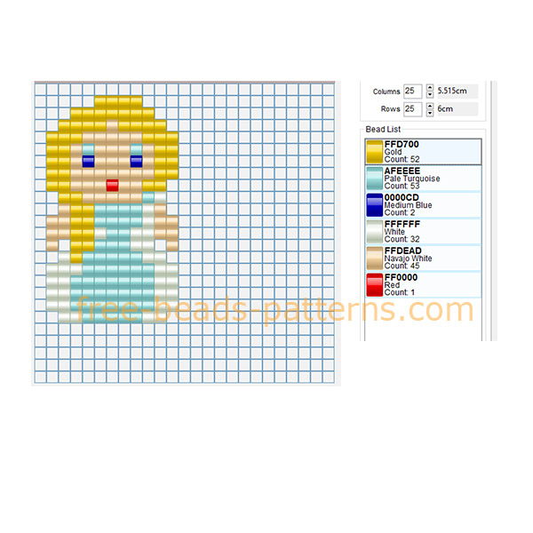 Princess Elsa from Disney Frozen cartoon small perler beads pattern Hama Beads Pyssla