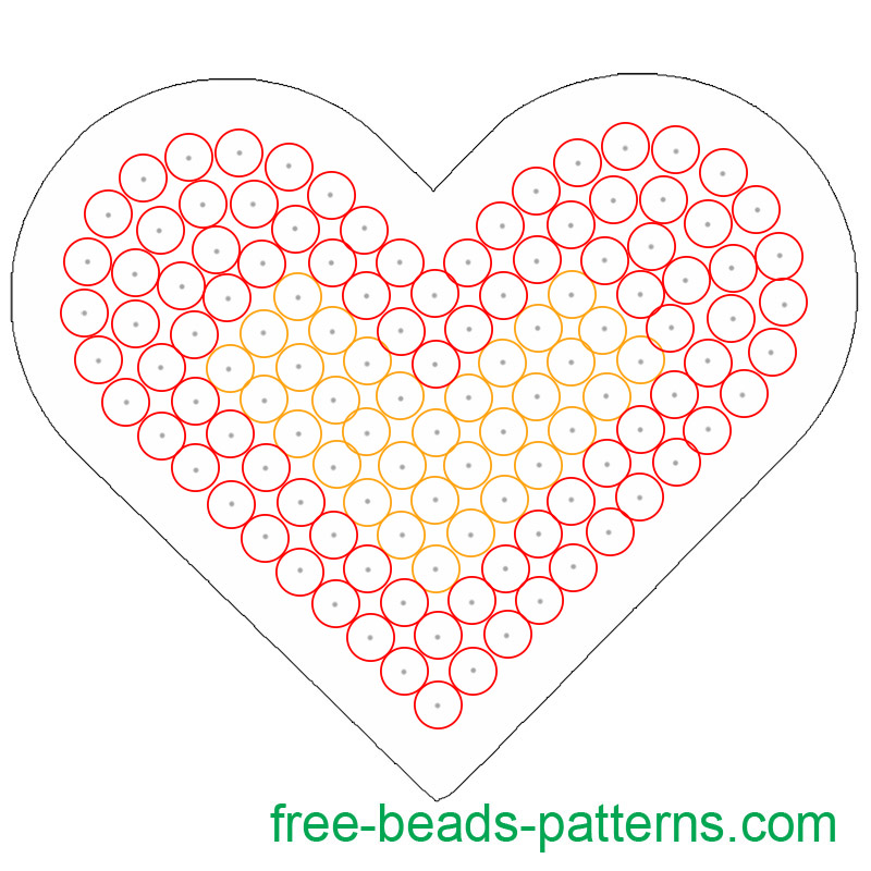 Red and orange heart shape pegboard free perler beads Pyssla pattern