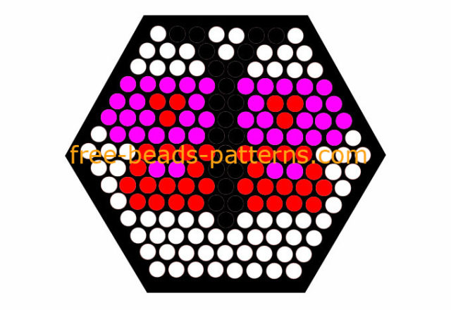 Red and violet butterfly free hexagon Hama Beads perler beads pattern design
