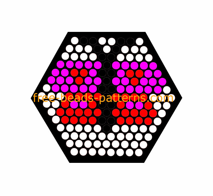 Red and violet butterfly free hexagon Hama Beads perler beads pattern design