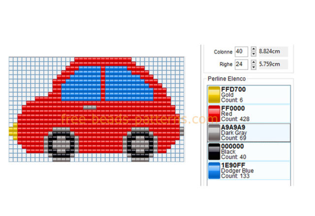 Red toy car free perler beads pattern Hama Beads 40 x 24 5 colors