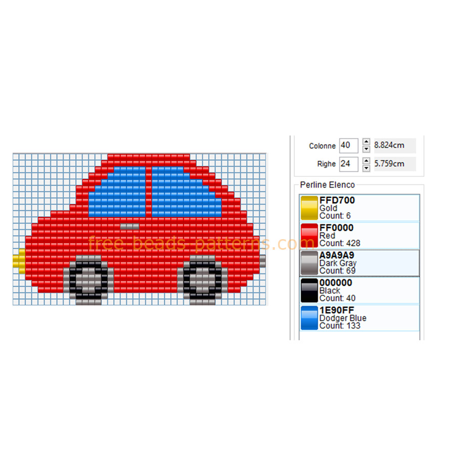 Red toy car free perler beads pattern Hama Beads 40 x 24 5 colors
