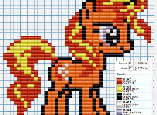 Red yellow and orange big baby pony free perler beads fusion beads pattern for children