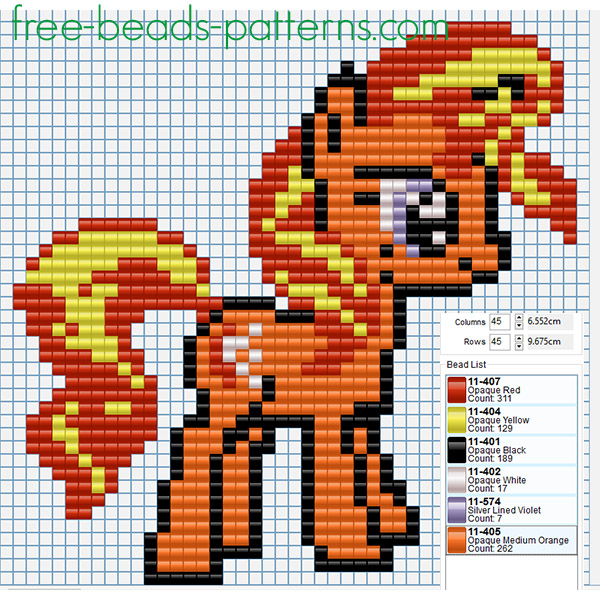 Red yellow and orange big baby pony free perler beads fusion beads pattern for children