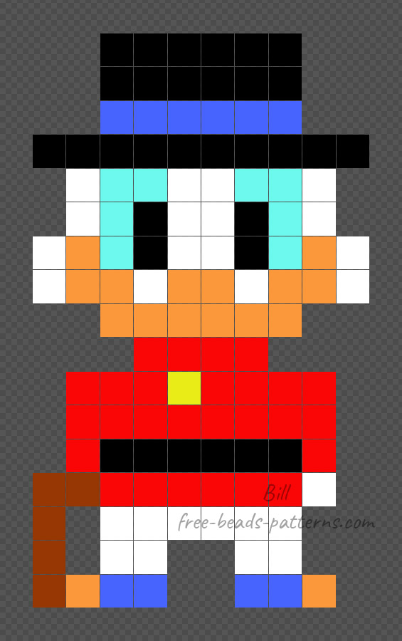 Scrooge McDuck free Disney pixelart perler beads 10x17