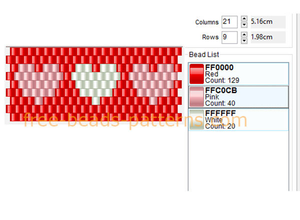 Simple perler beads peyote pattern bracelet with colored hearts