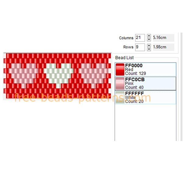 Simple perler beads peyote pattern bracelet with colored hearts