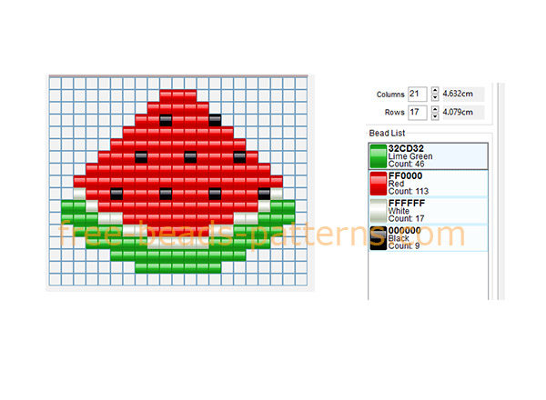 Slice of watermelon fruit free Hama Beads pixel art beads design pattern 21 x 17 beads 4 different colors