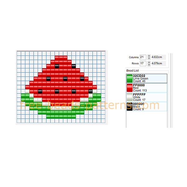Slice of watermelon fruit free Hama Beads pixel art beads design pattern 21 x 17 beads 4 different colors