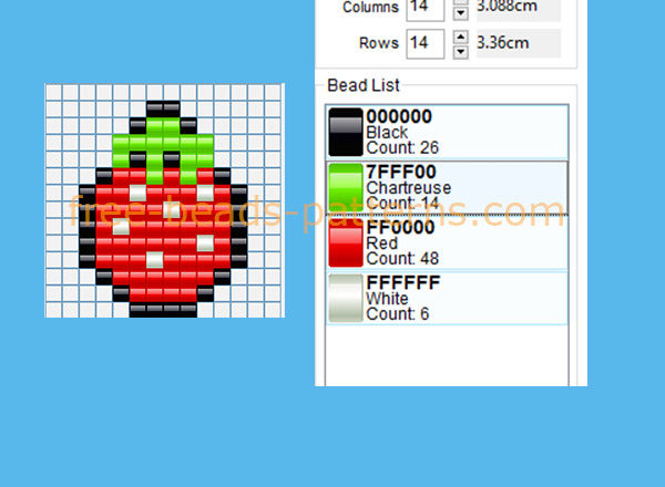 Small fruit strawberry size 14 x 14 free perler beads pattern keychain boy girl idea