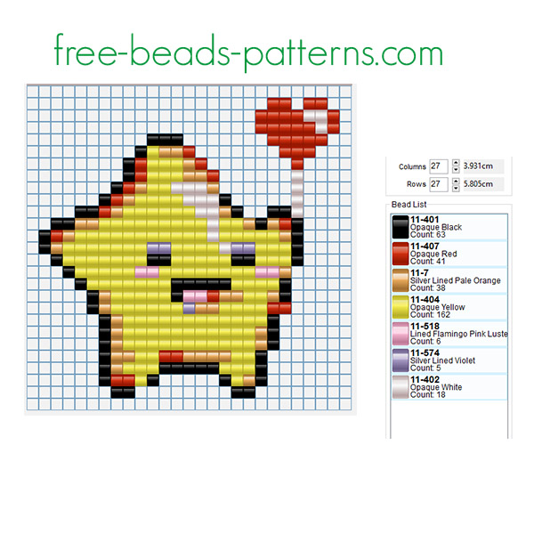 Smiling star with a heart free Hama Beads Pyssla pixel art pattern for children