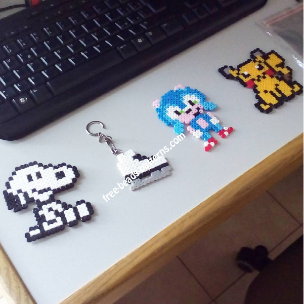 Snoopy Sonic ice skate and Pikachu perler beads final work photo (1)