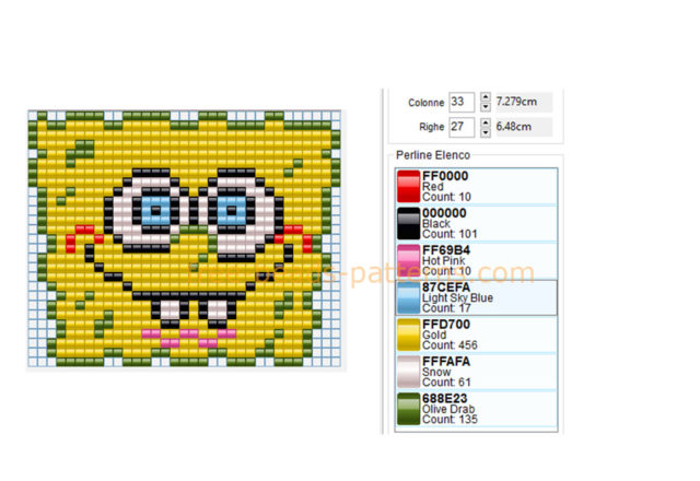 SpongeBob Squarepants cartoon character free perler beads Hama Beads design download