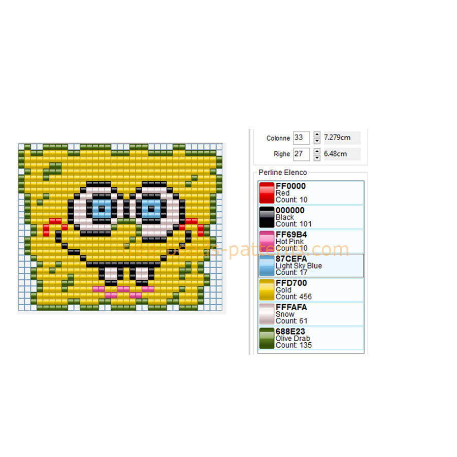 SpongeBob Squarepants cartoon character free perler beads Hama Beads design download