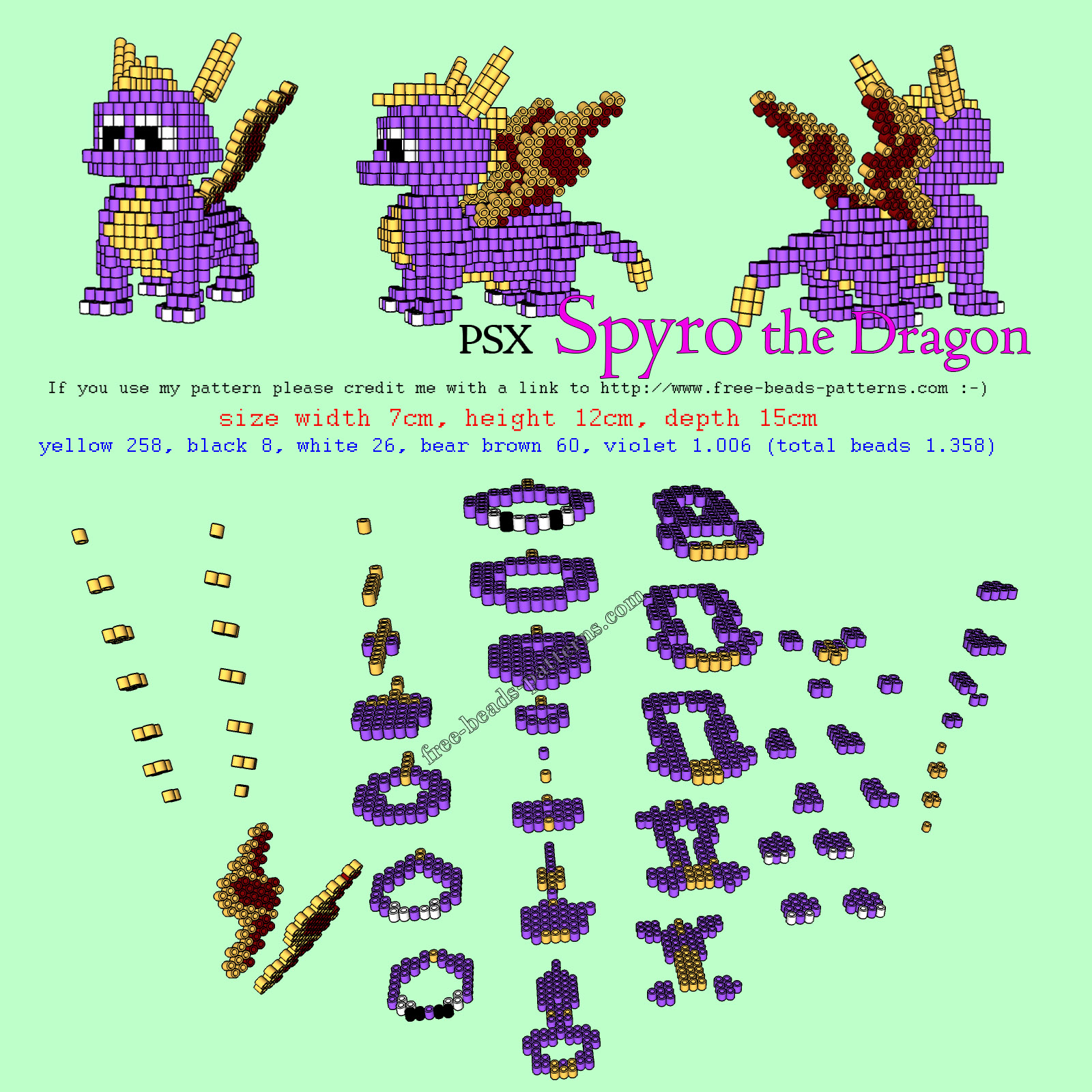 Spyro The Dragon PlayStation free 3D hama beads perler pattern