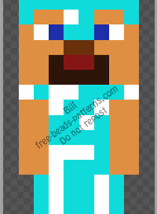 Steve from Minecraft with diamond armour free nabbi beads pattern 10x19