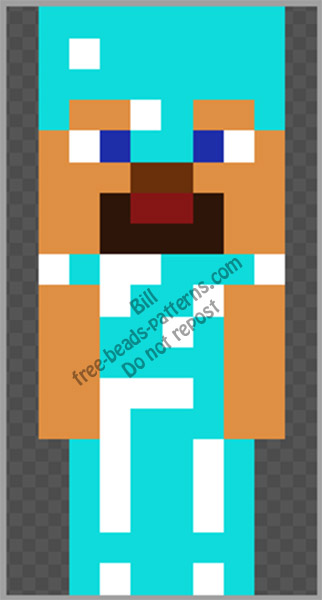 Steve from Minecraft with diamond armour free nabbi beads pattern 10x19