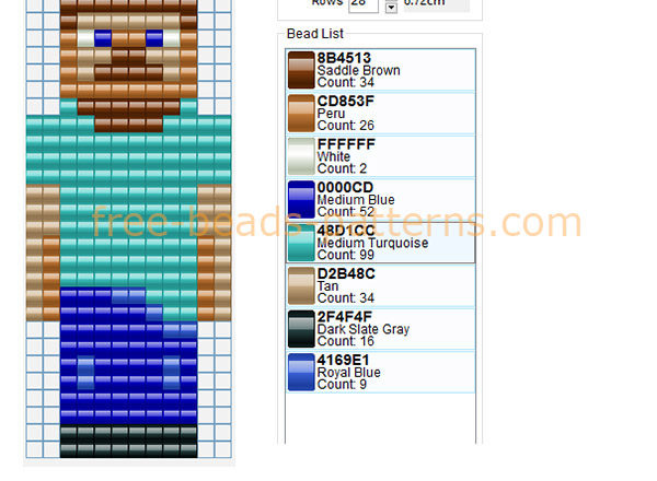 Steve main Minecraft character 12 x 28 8 colors free perler beads Hama Beads pattern