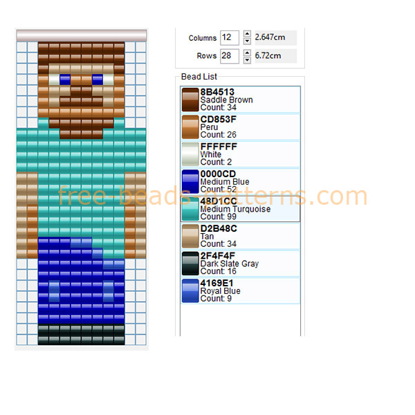 Steve main Minecraft character 12 x 28 8 colors free perler beads Hama Beads pattern