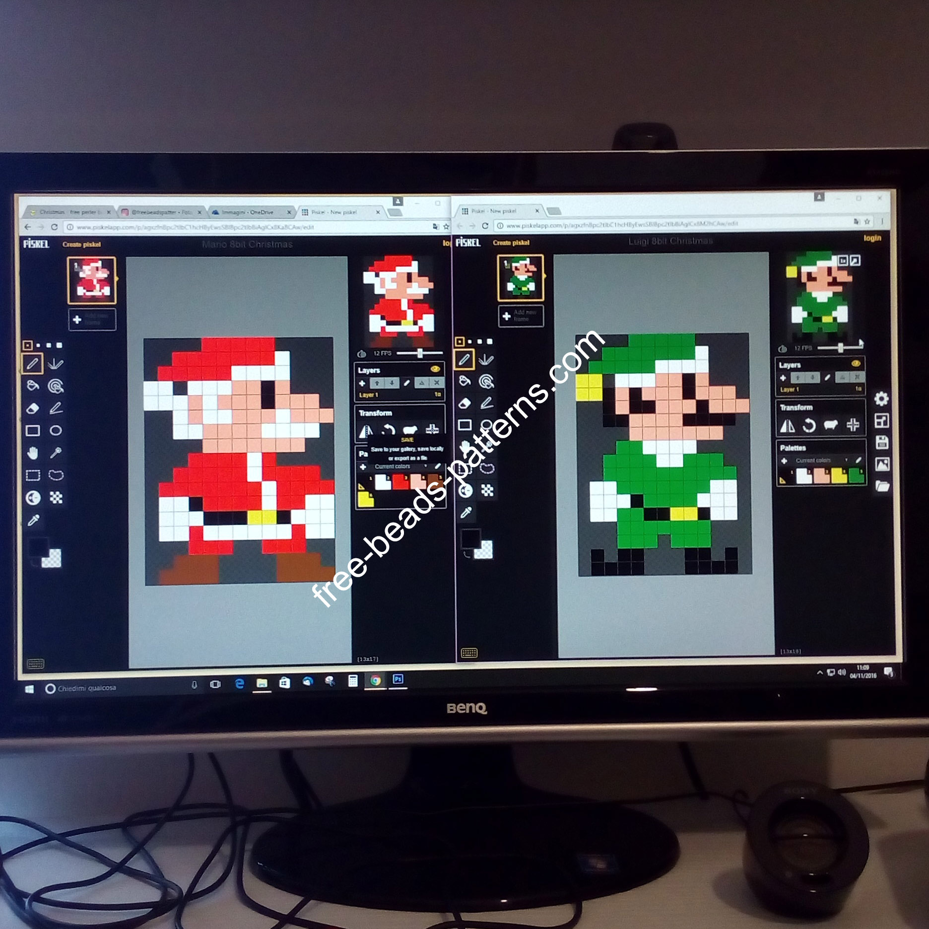 Super Mario Bros and Luigi Christmas mashup made with Hama Beads Perler (1)