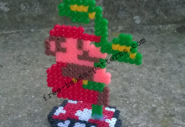 Super Mario Bros climbing the plant 2D perler beads on pedestal photos (4)