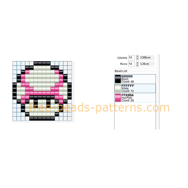 Super Mario Bros pink color mushroom free perler beads pattern download