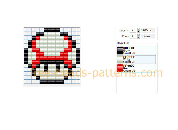 Super Mario Bros red mushroom free fuse beads pyssla Hama Beads pattern