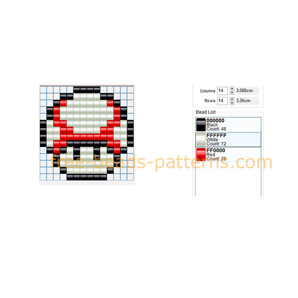 Super Mario Bros red mushroom free fuse beads pyssla Hama Beads pattern