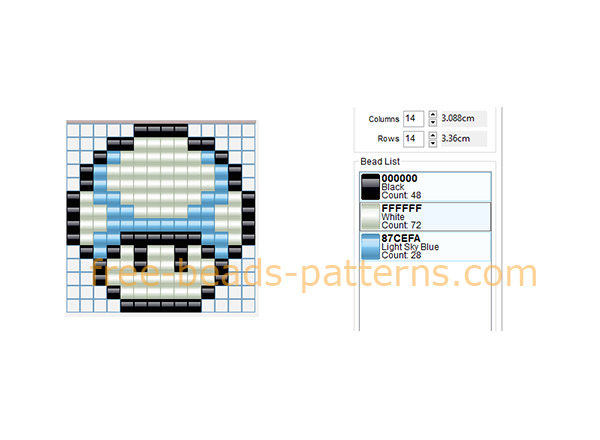 Super Mario Bros videogame light blue mushroom free perler beads pattern download