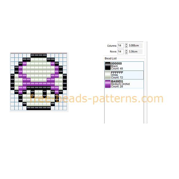 Super Mario Bros videogame violet mushroom free Pyssla Hama Beads design download