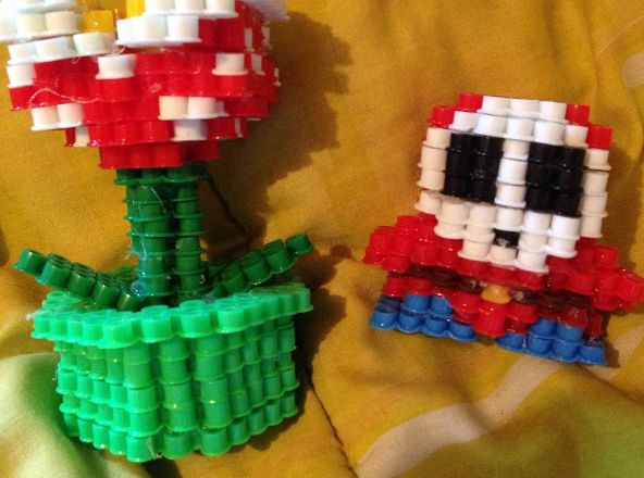 Super Mario Piranha Plant and Shy Guy 3D perler beads by Instagram follower orangeambu