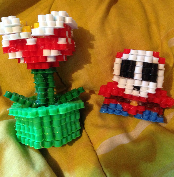 Super Mario Piranha Plant and Shy Guy 3D perler beads by Instagram follower orangeambu