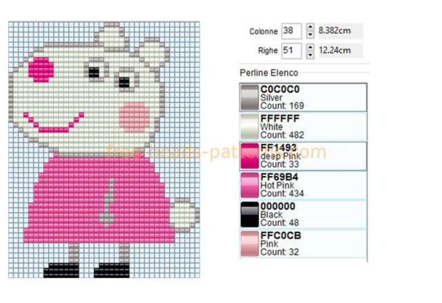 Suzy Sheep Peppa Pig full figure cartoon character free perler beads pattern download