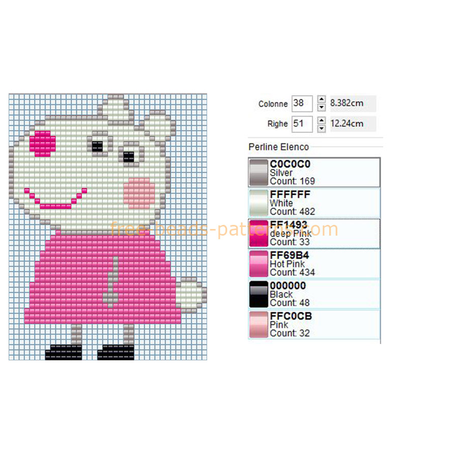 Suzy Sheep Peppa Pig full figure cartoon character free perler beads pattern download