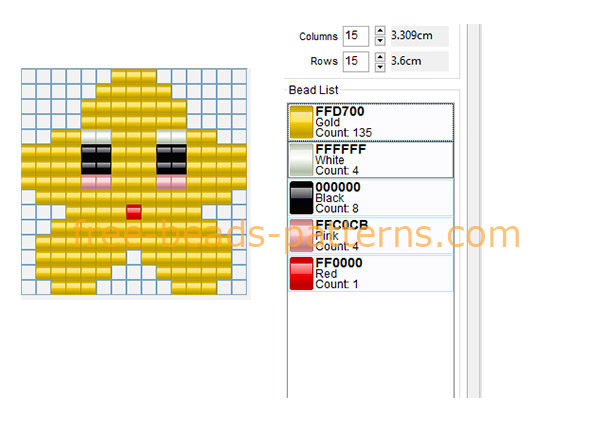 Sweet yellow star 15 x 15 5 colors free perler beads pattern made with Bead Tool software