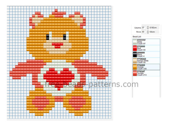 Tenderheart Bear from Care Bears simple big height 40 beads Hama Beads Pyssla perler beads pattern for children