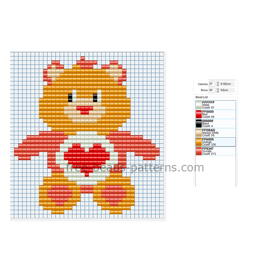 Tenderheart Bear from Care Bears simple big height 40 beads Hama Beads Pyssla perler beads pattern for children