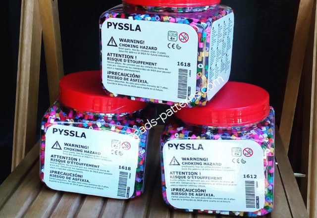 Three Ikea Pyssla iron beads bottles