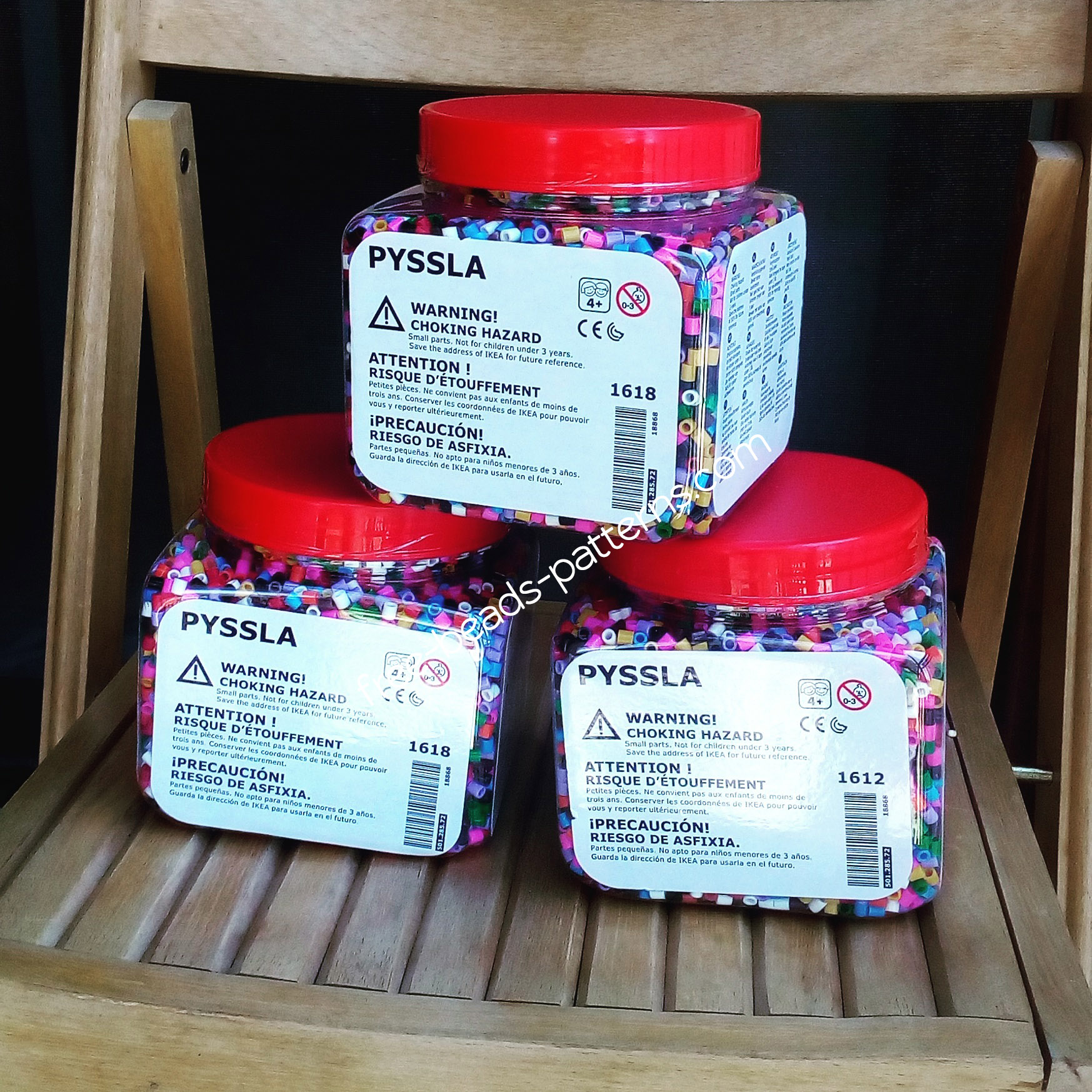 Three Ikea Pyssla iron beads bottles