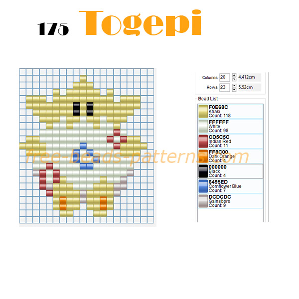 Togepi cute Pokemon free perler beads design download for Hama Beads