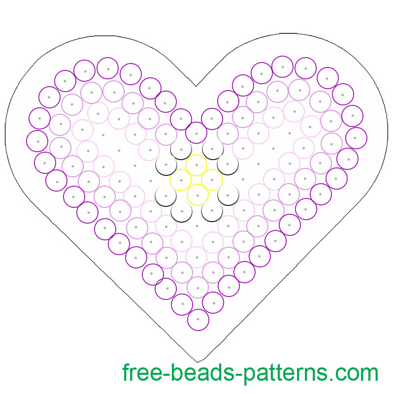 Violet gradient heart shape pegboard Pyssla fusion beads pattern