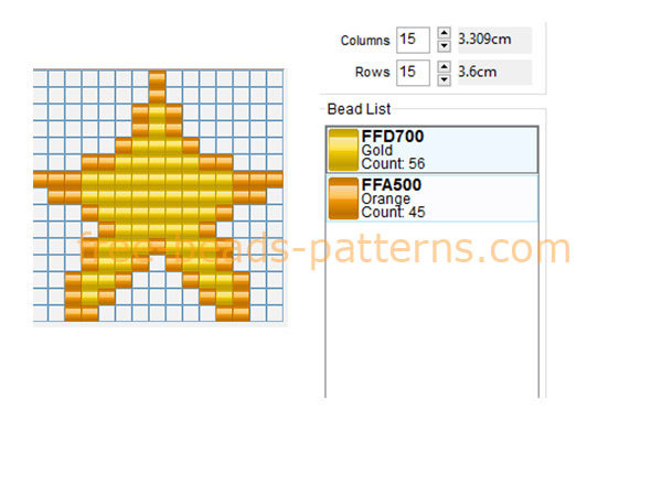 Yellow and orange star 15 x 15 2 colors free beading pattern Hama Beads Playbox Beads custome jewelry idea