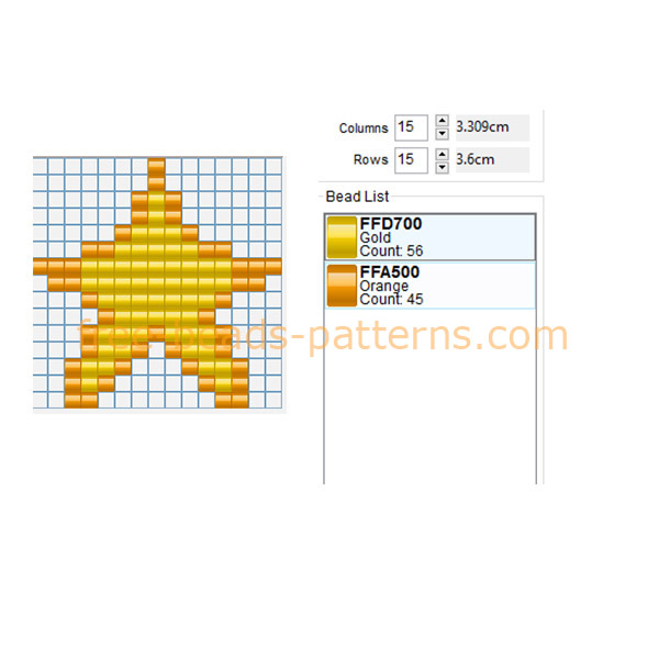 Yellow and orange star 15 x 15 2 colors free beading pattern Hama Beads Playbox Beads custome jewelry idea