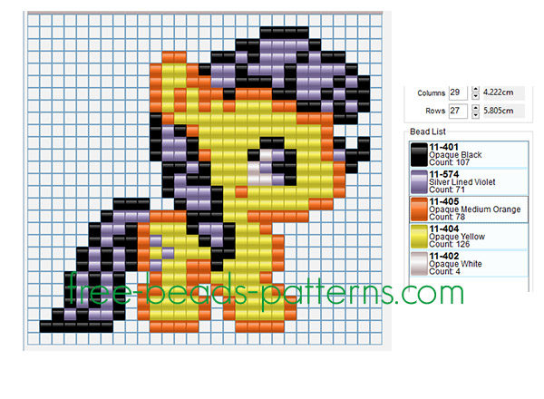 Yellow and violet baby pony free Pyssla Hama Beads design for children