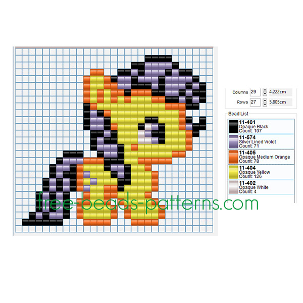 Yellow and violet baby pony free Pyssla Hama Beads design for children