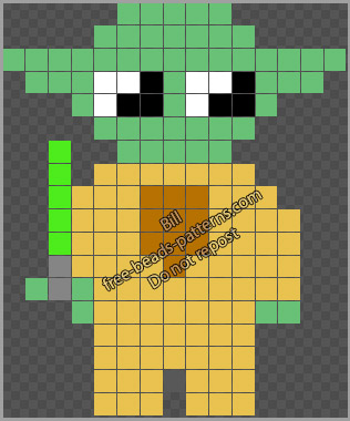 Yoda Star Wars character free perler hama beads pattern 15x18